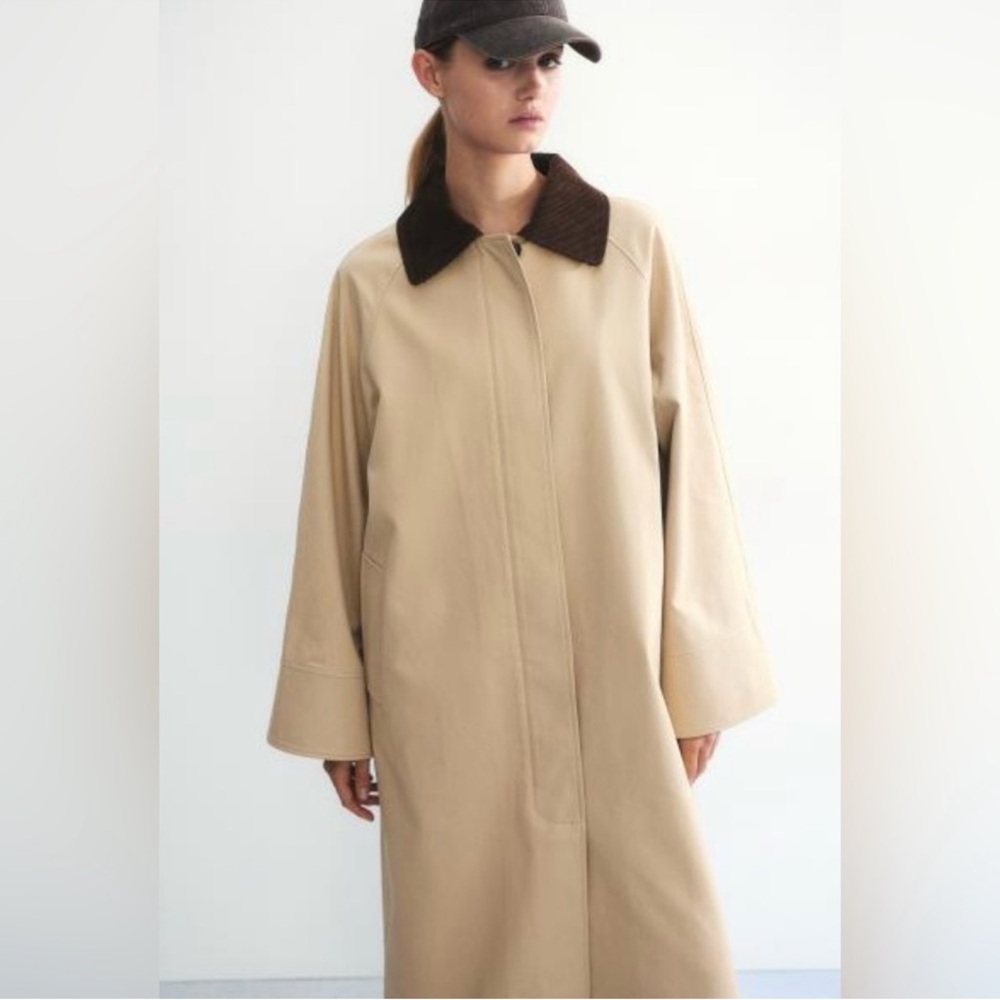 H&M Long Canvas Twill Chore Barn Jacket Tan Brown size XL - Picture 3 of 11